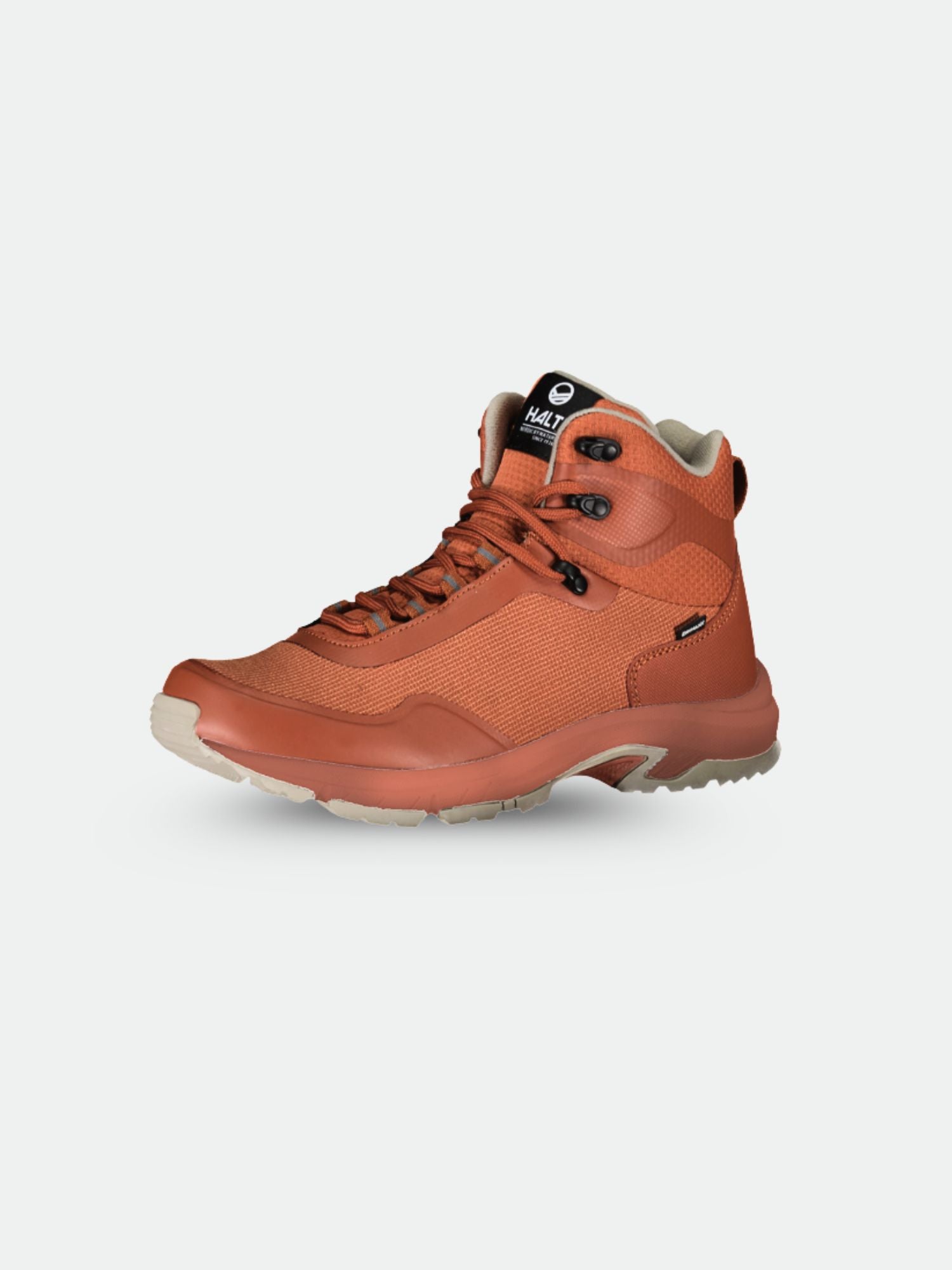 Halti Fara2 DX Mid outdoorskor dam i orange med GripmaxX Antislip-sula och svarta detaljer, mot en ljus bakgrund.