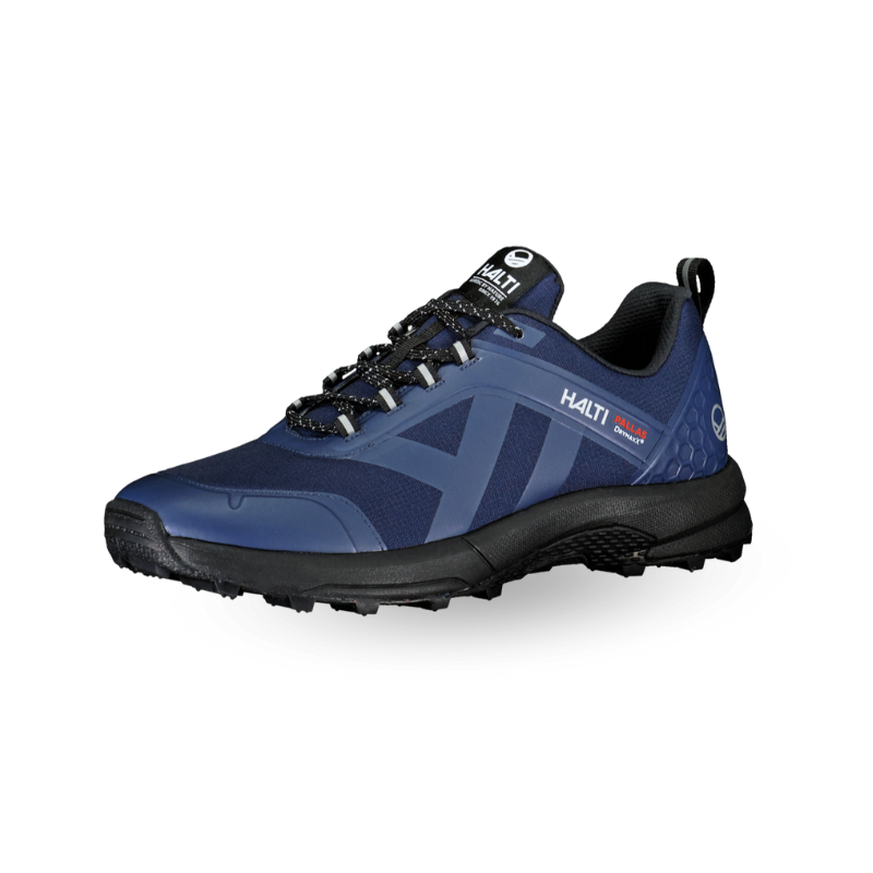 Halti Pallas Herr DrymaxX Sneaker i blått/svart med texturerad sula och logotyper på plösen och sidan.