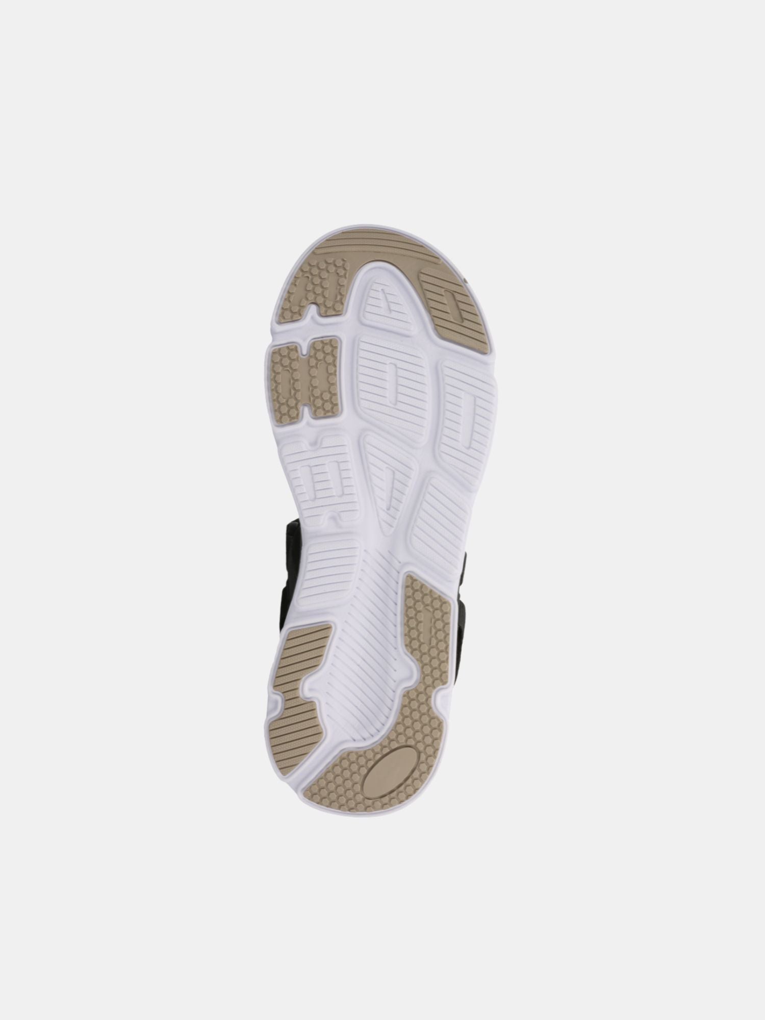 Bilden visar undersidan av Halti Pursuit-sandalen med anatomiskt formad EVA-fotbädd och texturerad slitbana.
