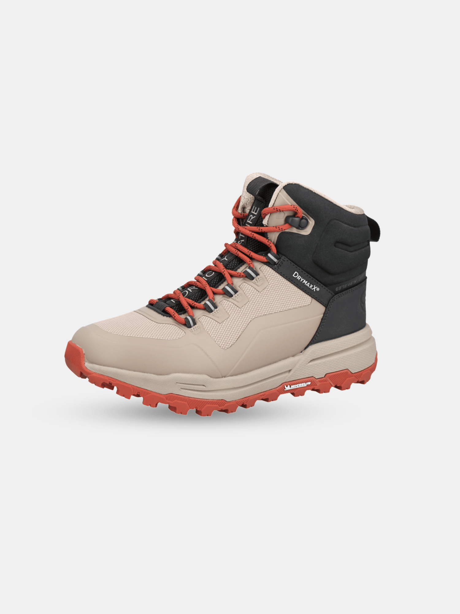 Halti Hiker Kuru DrymaxX Outdoor Skor Herr: beige/svart vandringskänga med röda snören, vattentätt DrymaxX®-membran.