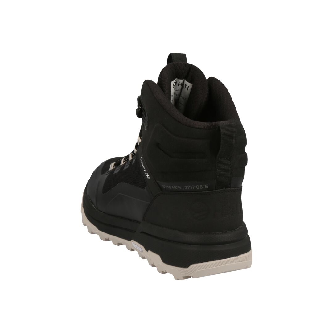 En bakifrånvy av Halti Hiker Kuru DrymaxX Outdoor Skor Herr i svart/grått visar dess vattentäta DrymaxX®-membran.