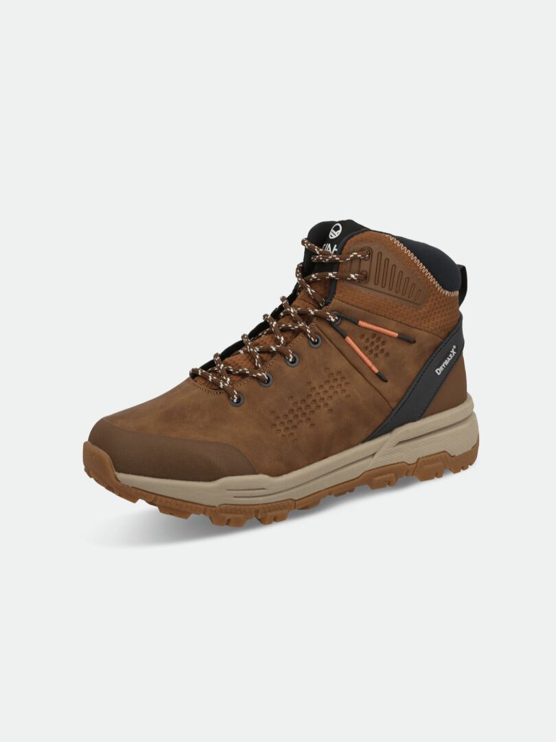 Halti Hakon Mid 2 DX Outdoorskor Herr är en brun vandringskänga med svarta detaljer och en robust, strukturerad sula.