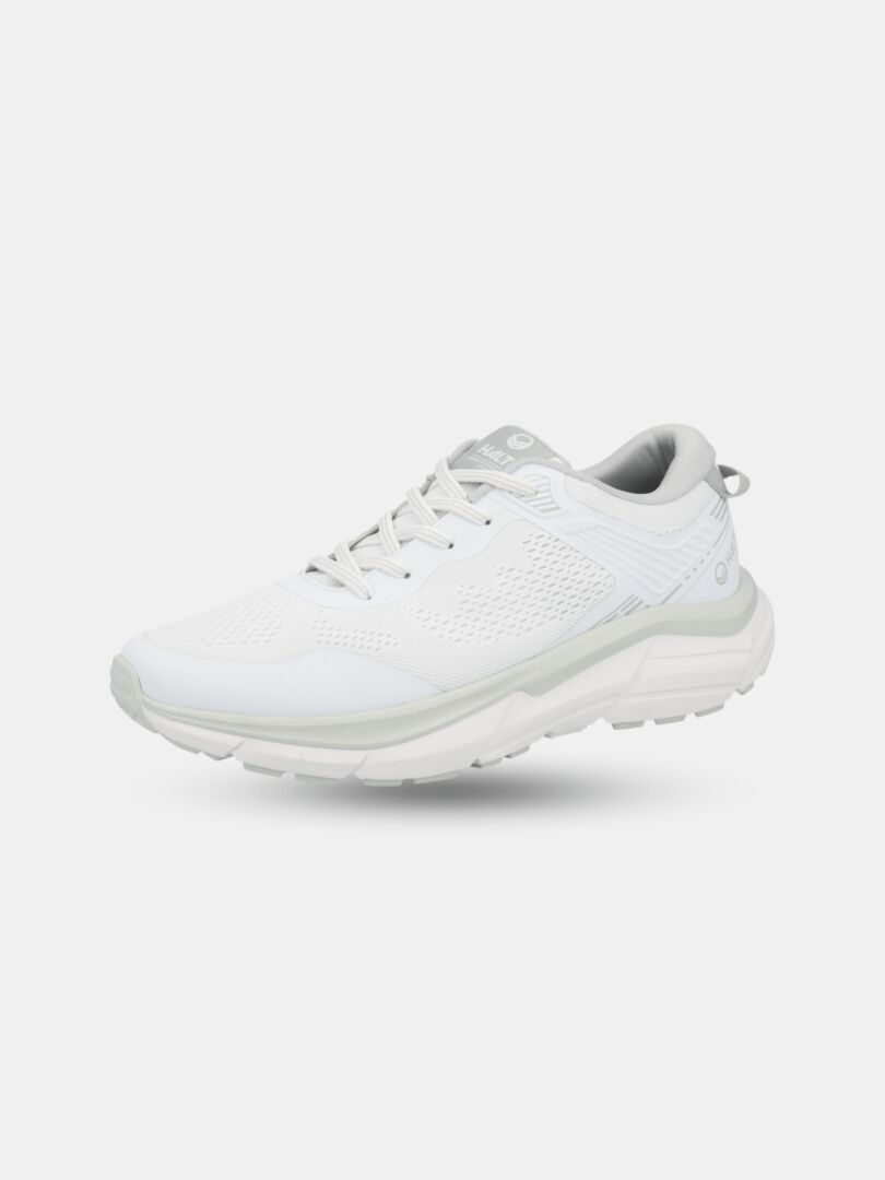 Halti Tempo 3 Sneaker Herr: vit mesh-ovandel, grå detaljer, Comfort+ innersula, tjock texturerad Phylon-mellansula.