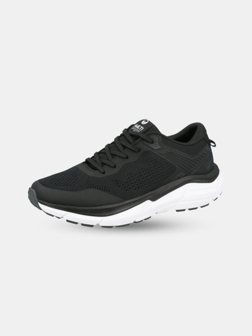Halti Tempo 3 Sneaker Herr: svarta sportsko i mesh med Phylon-sula, svarta snören, tjock vit sula.