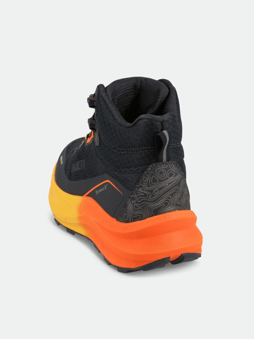 Halti Rapid DX Mid Outdoorskor Herr - svart, med orange och gul sula, för mångsidiga utomhusaktiviteter.