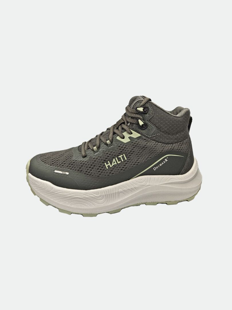 Halti Rapid DX Mid herrskor i grått/vitt, vattentäta och perfekta för utomhusaktiviteter, med vit bakgrund.