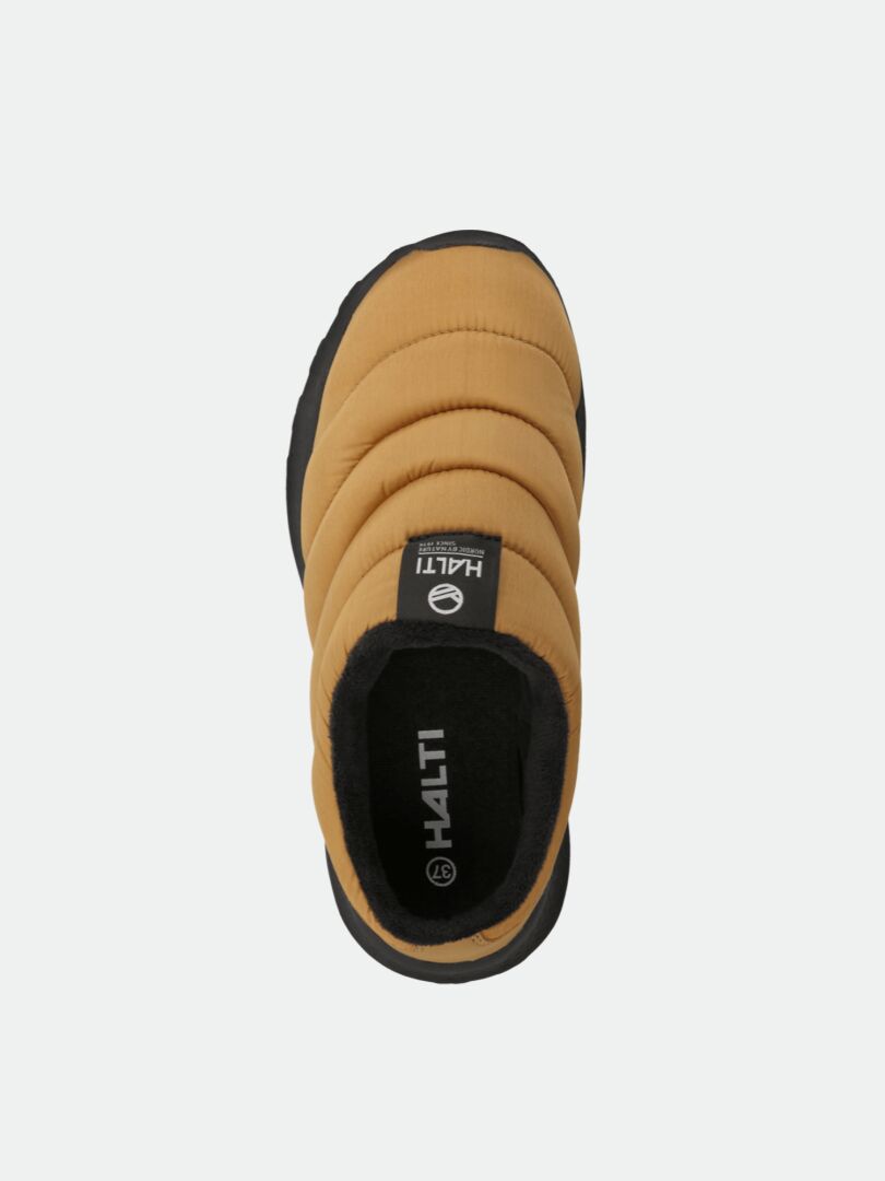 Halti Rest 2 Tofflor, en senapsgul slip-on med svart kant och innersula i minnesskum från Supermjuk Sandal.