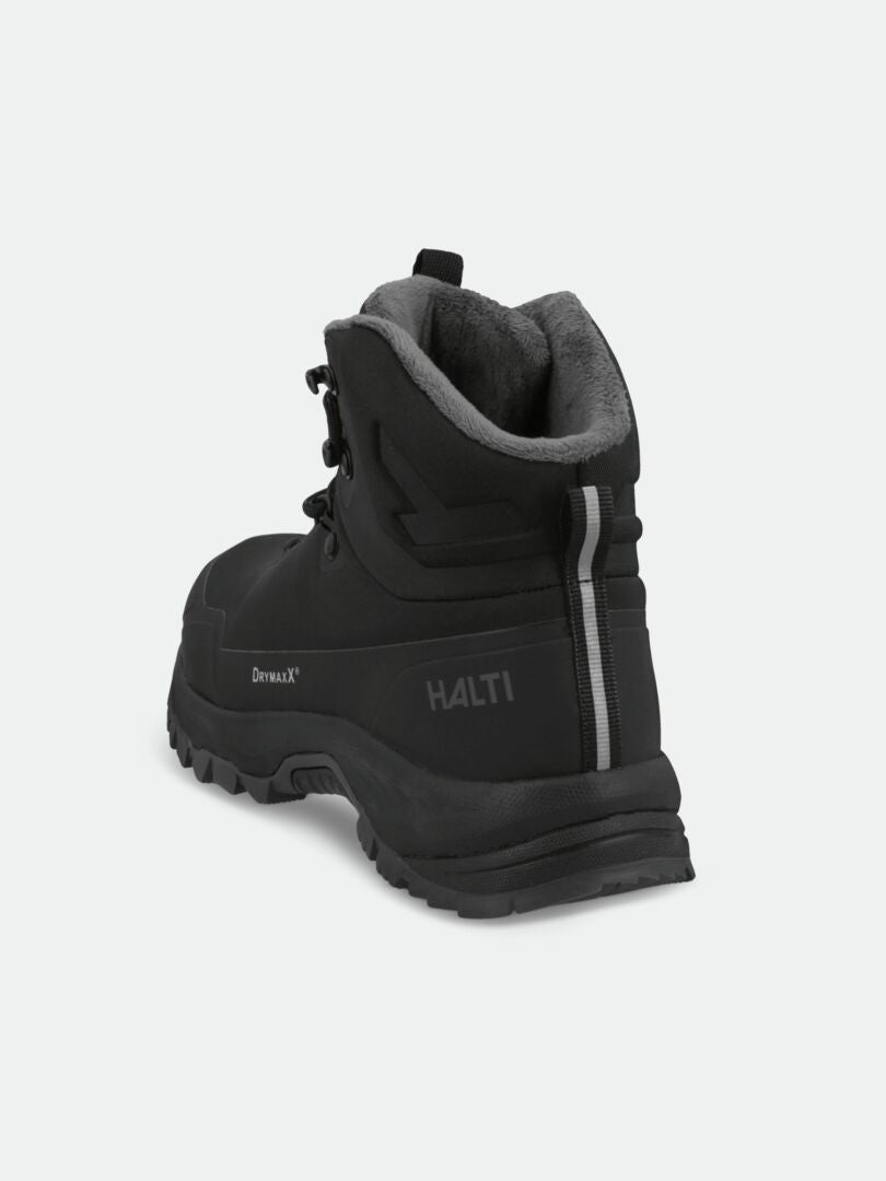 Halti Nuuksio Mid 2 DX Outdoorskor Herr är en svart vattentät vinterkänga med grått foder och en robust sula.