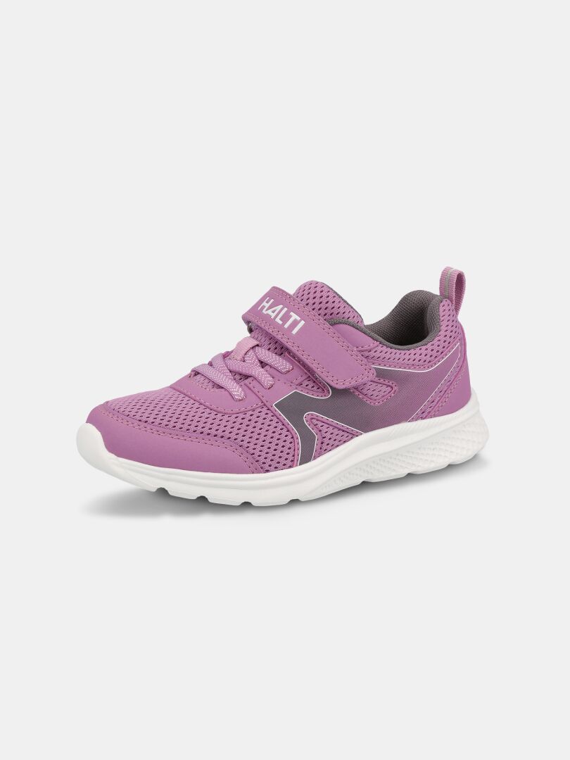 Halti Merry 2 Sneaker Junior har rosa/lila nätmaterial, skosnören, kardborreband och en vit sula.