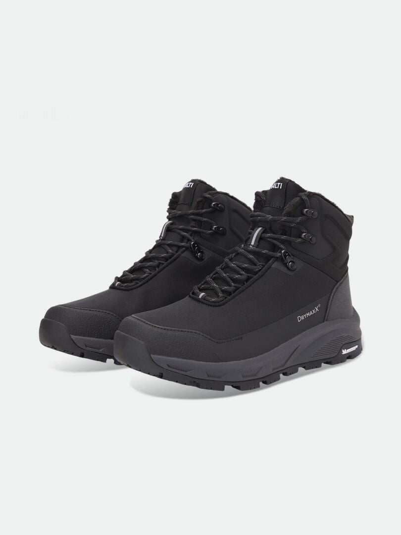 Black Halti Tunturi Mid DX IC Vinterskor – unisex-vinterstövlar med högt skaft, vattentätt DrymaxX-material, mönstrad sula och snörning.