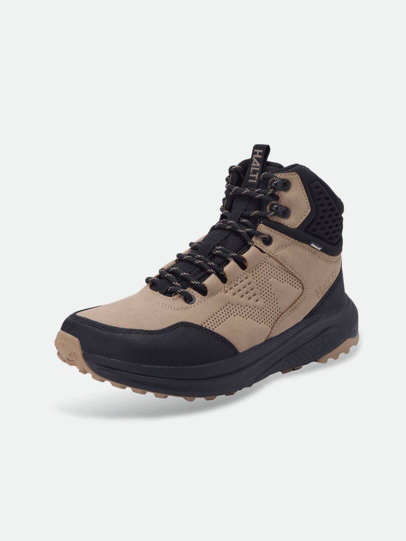 Halti Asento Mid DX, beige/svarta friluftsskor för män med slitstark sula, förstärkt tå- och hälparti samt vattentätt membran.