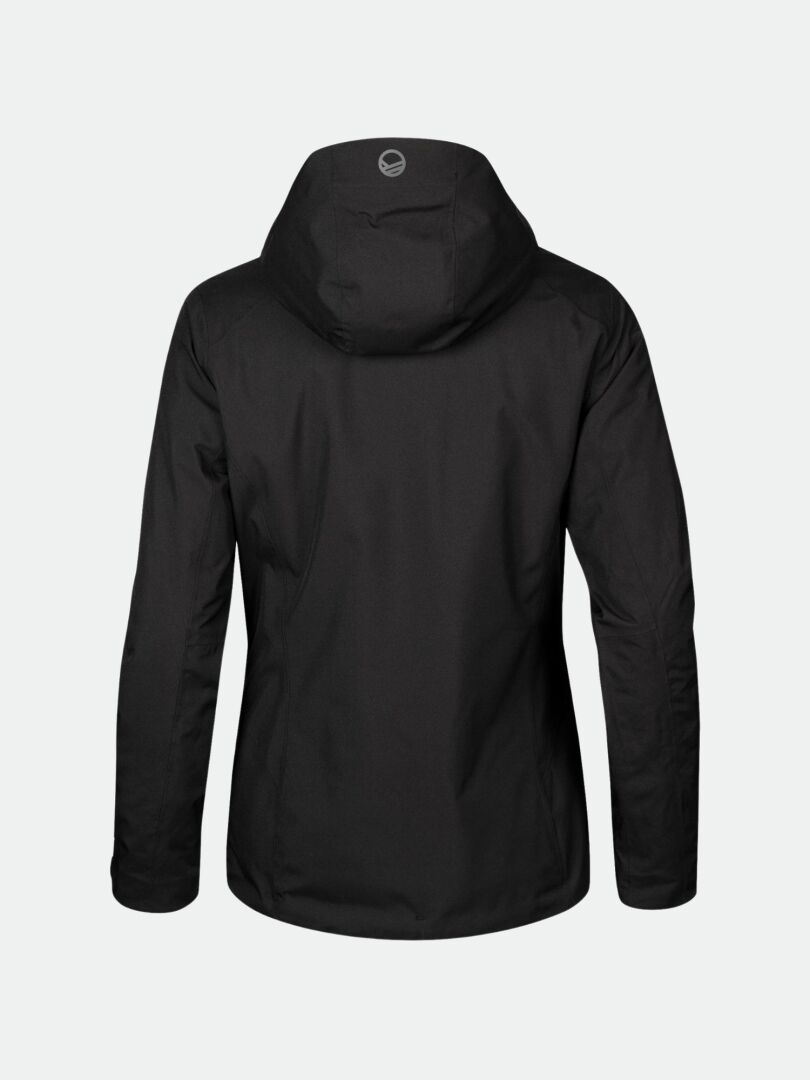 Halti DX Skidjacka Dam i svart, visad bakifrån, perfekt för vinteraktiviteter mot en ljus bakgrund.