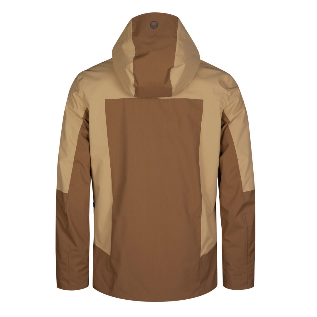 Halti Planker DX Skidjacka Herr i brunt och beige har en huva, långa ärmar och färgblockerade paneler.