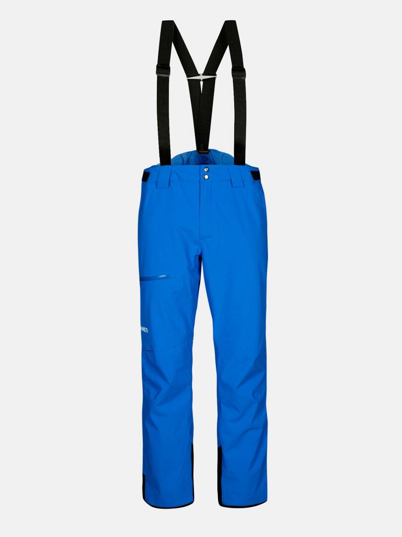 Halti Carvey II DX skidbyxor herr, blå, vattentäta med hängslen, återvunnen polyester och förstärkta muddar.