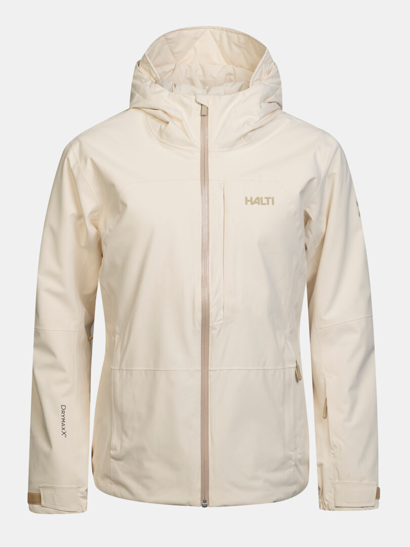 Off-white Halti Melvik DX Skidjacka för dam med huva, dragkedja fram, bröstficka och justerbara ärmslut.