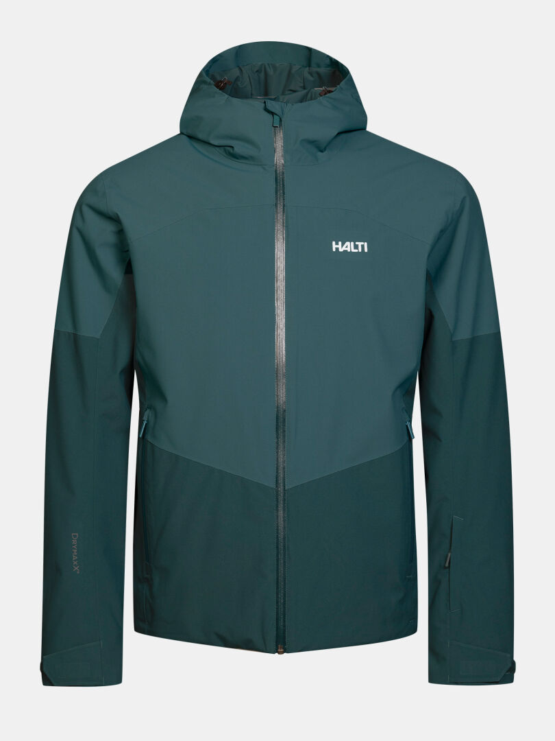 Halti Melvik II DX Skidjacka för herr, färg: teal, tvåfärgad, DrymaxX 4-Way Stretch, skaljacka med huva och dragkedja fram.