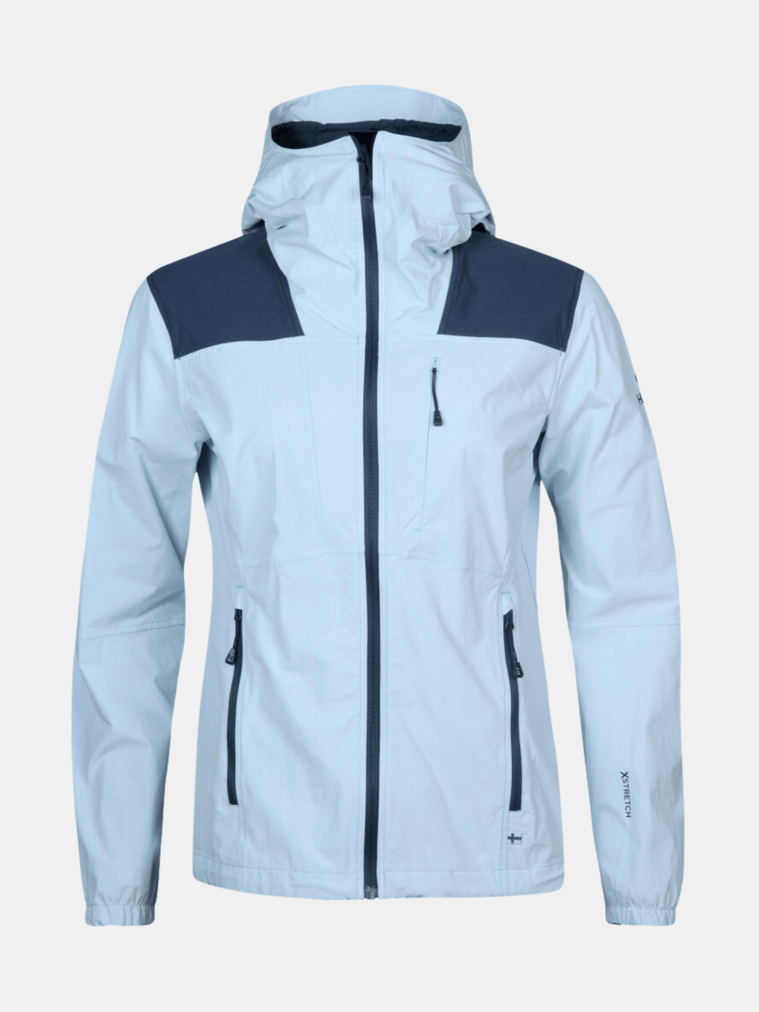 Halti Pallas II Dam X–Stretch Jacka i ljusblått med mörkblå axeldetaljer – idealisk för utomhusaktiviteter.