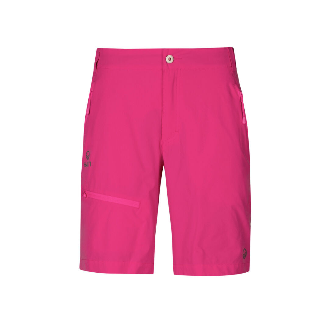 Klarrosa Halti Pallas Plus Dam X-stretch Lite Shorts med dragkedjefickor, tillverkade av Active Dry-material.