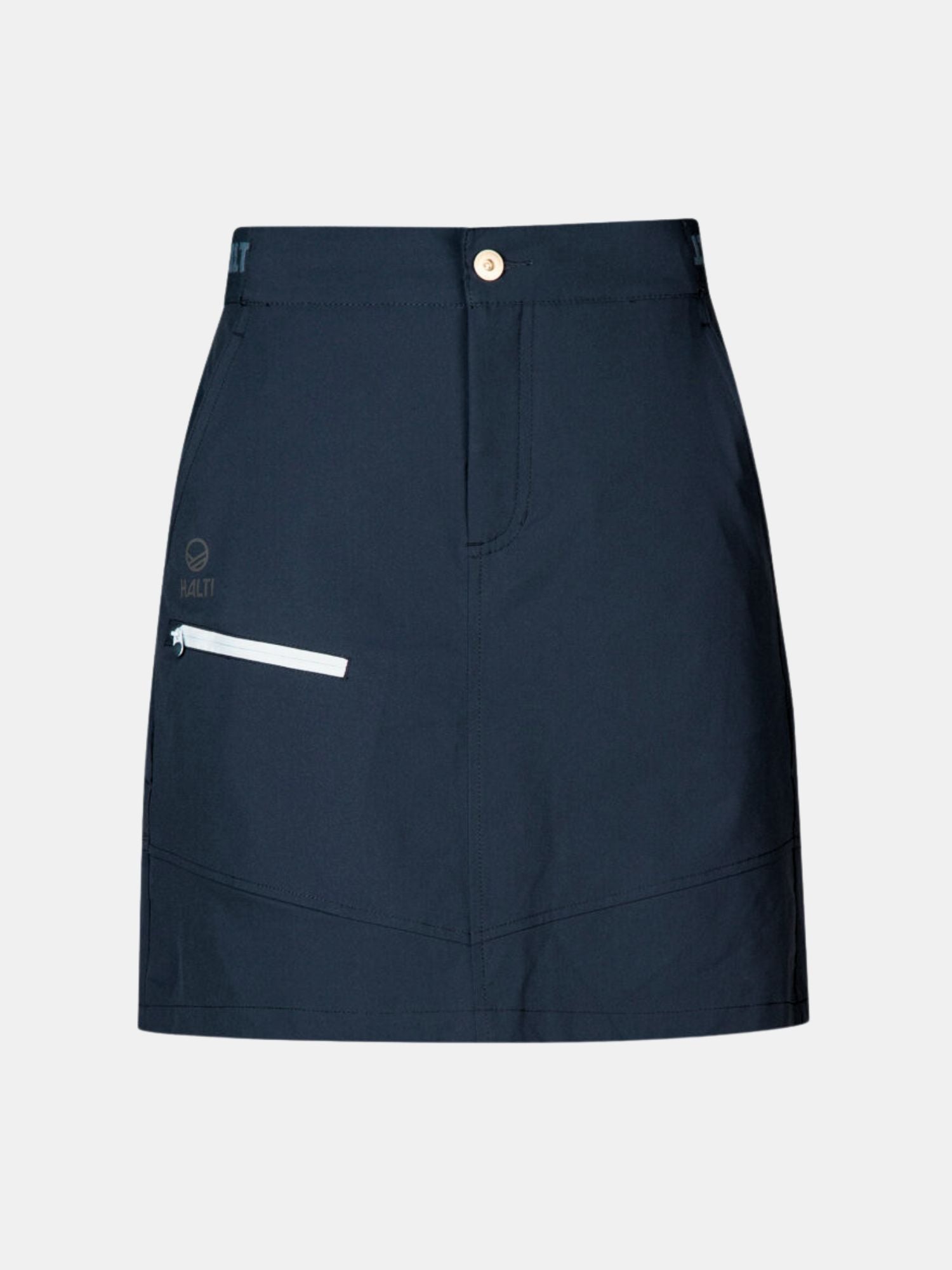Halti Pallas Dam Lite X-stretch Kjol i marinblått med dragkedja fram och logotyp på vänster sida.