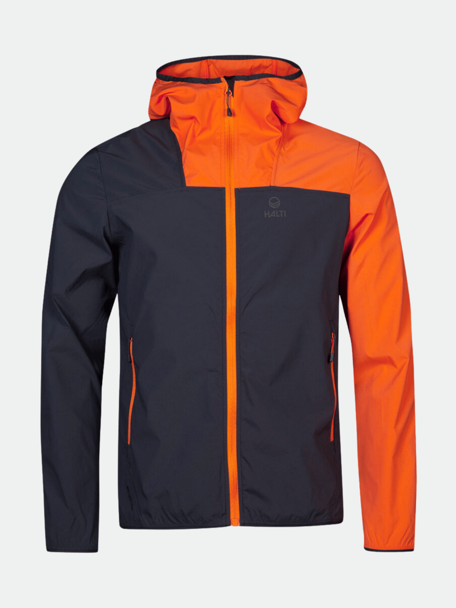 Halti Pallas Herr Lite X-stretch jacka, dark navy/bright orange, dragkedja fram & två fickor med dragkedja, med huva.
