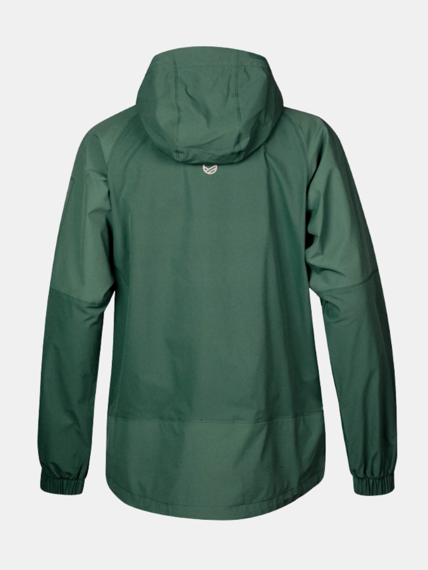 Halti Pallas Dam Jogger Lite Jacka – en grön huvjacka med elastiska muddar, tillverkad av återvunnet material, visad bakifrån.