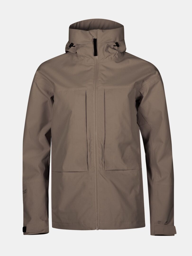 Halti Hiker II DX Skaljacka Dam i taupe har huva, dragkedja fram, bröstfickor och långa ärmar.