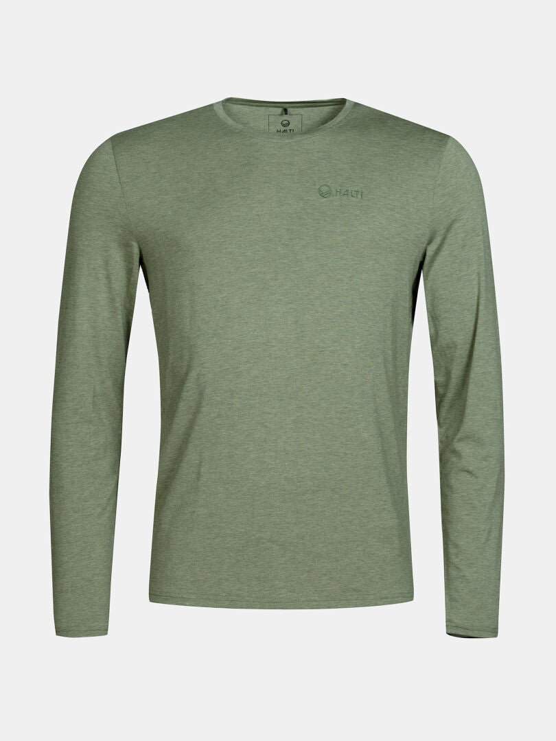 Halti Tuntu II Långärmad Merinotröja Herr i ljusgrön, crew neck, visad på vit bakgrund.