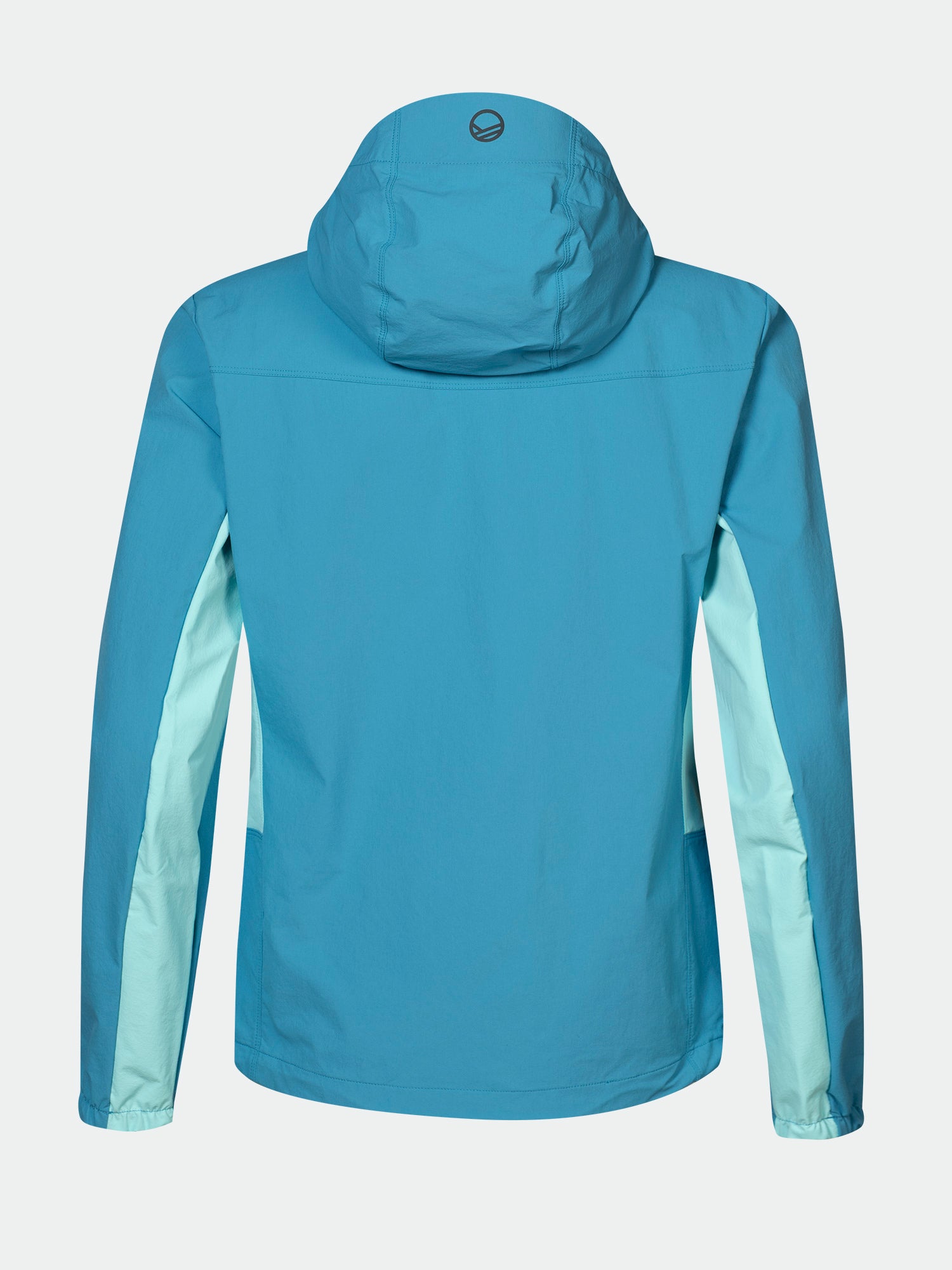 Halti Pallas Evo X-stretch Jacka Dam i blått har ljusare blå sido- och ärmpaneler, visade bakifrån.