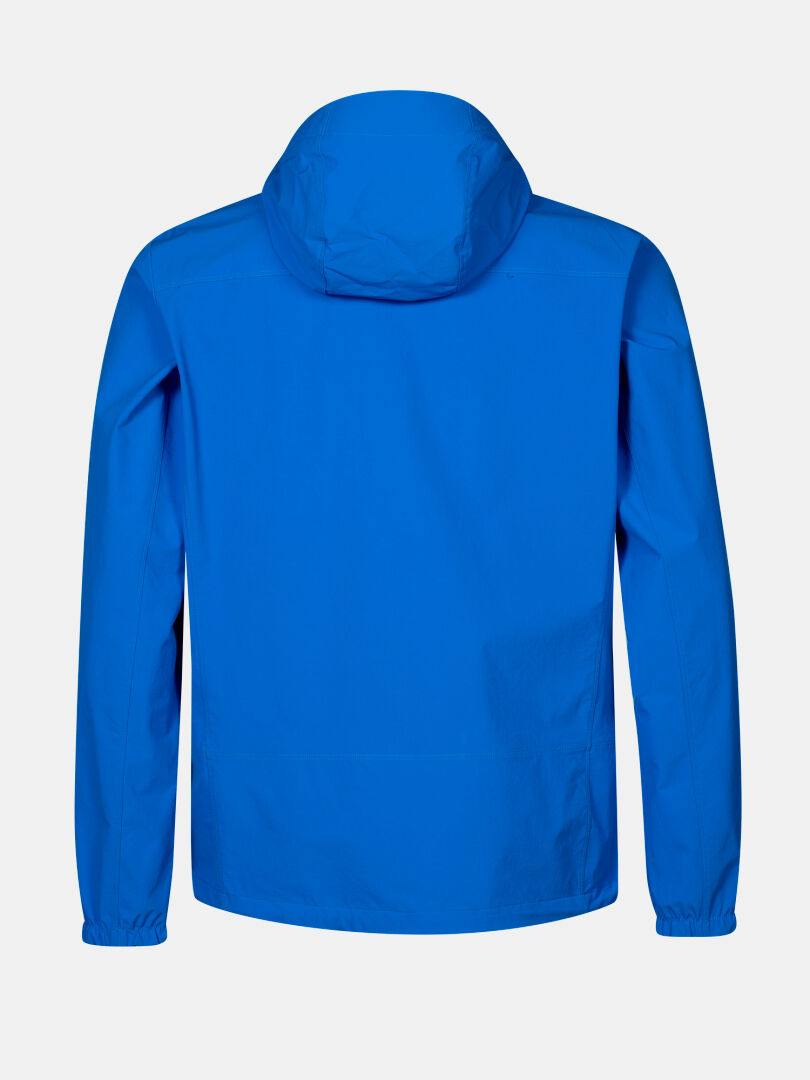 Halti Pallas Evo X-stretch Jacka Herr i blått har långa ärmar och elastiska muddar, här bakifrån.
