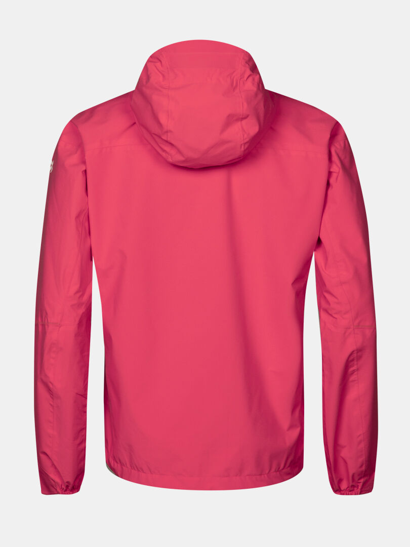 Halti Pisarat 2.5L DX Skaljacka Dam i ljusrosa med huva och elastiska muddar, visas bakifrån på enfärgad bakgrund.