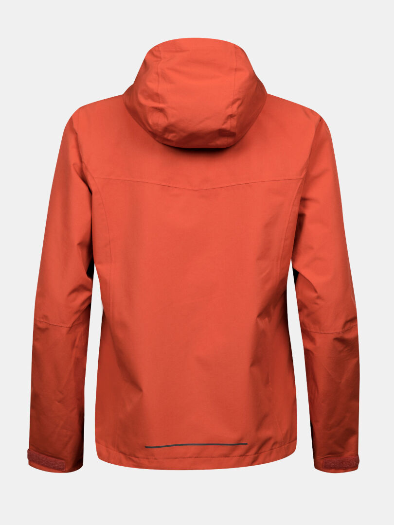 Bakifrån på Halti Forter DX Skaljacka Plus Dam, orange, med långa ärmar och synlig övre baksöm.