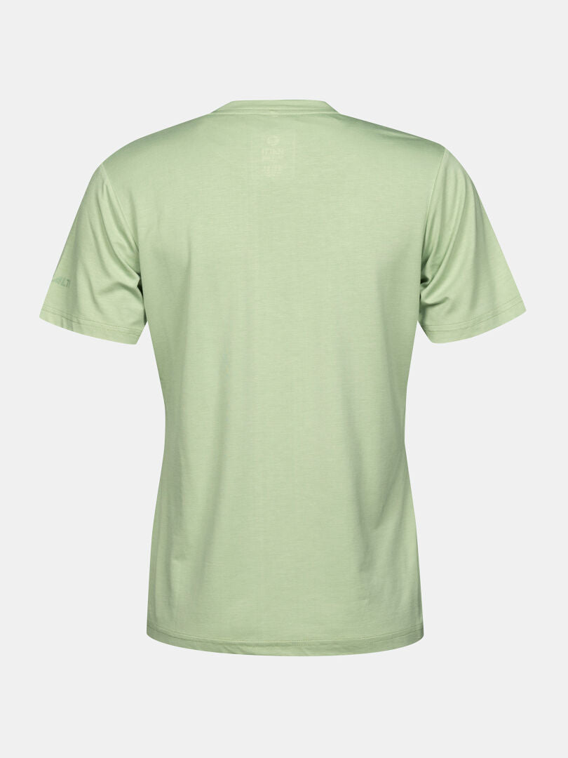 Halti Kalteva T-Skjorta Dam i ljusgrönt, kortärmat, EcoCosy®, visad bakifrån mot vit bakgrund.