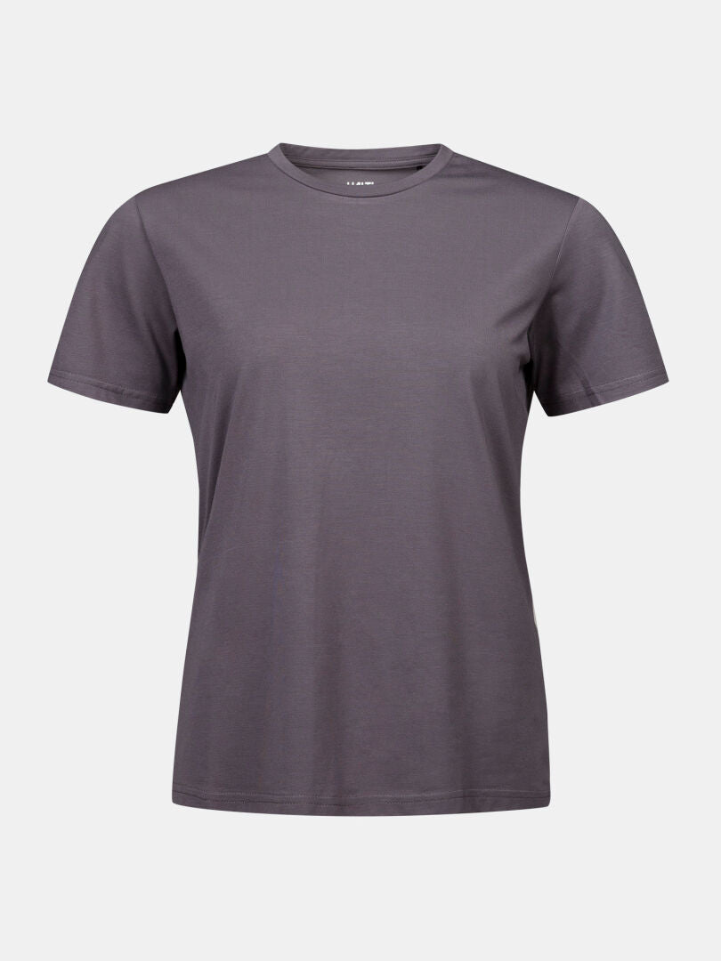 Halti Kalteva T-Skjorta Dam, grå kortärmad t-shirt med rund halsringning, mot en vit bakgrund.