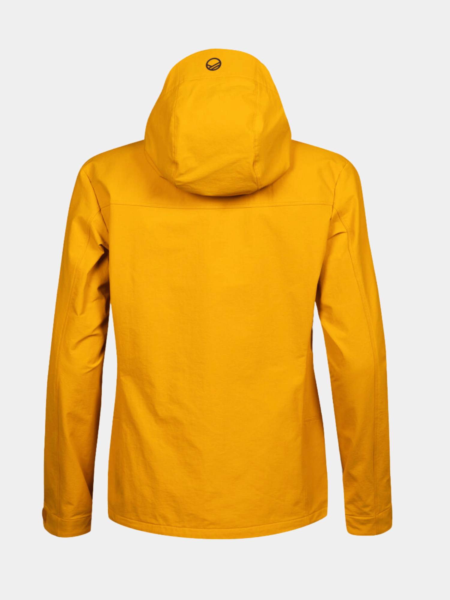 Halti Pallas Evo borstad X-stretch gul plus size-jacka med långa ärmar och en liten logotyp nära huvan.