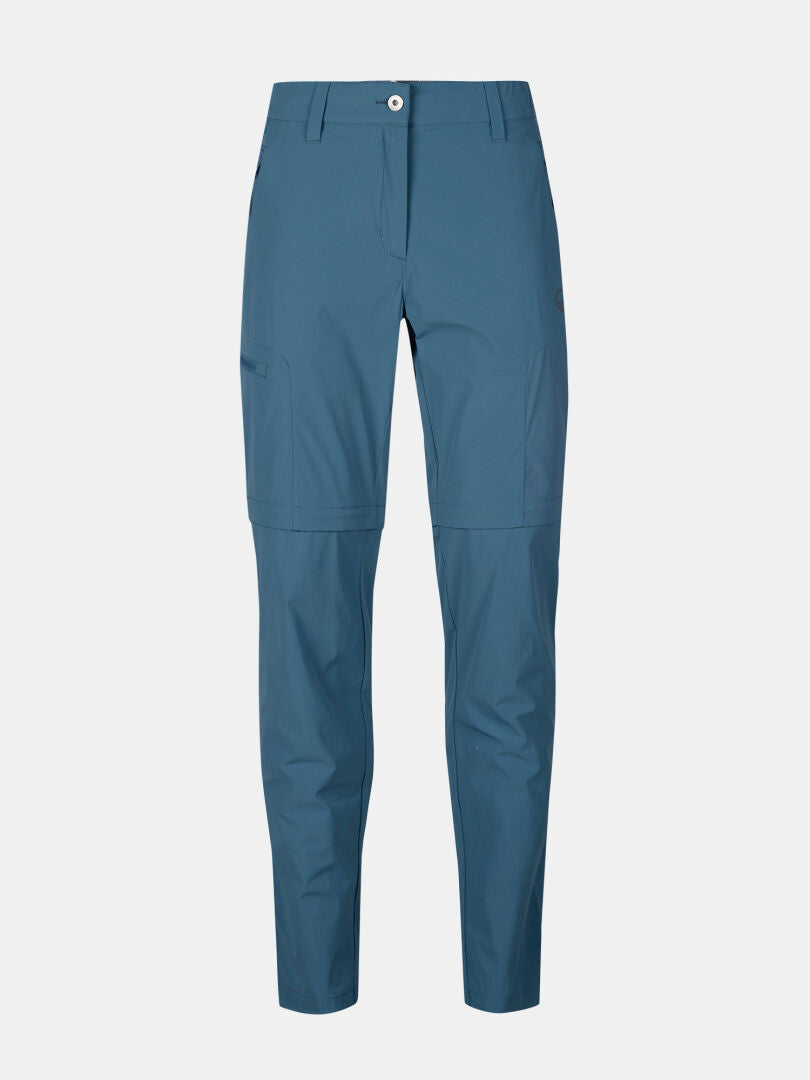Halti Pallas Cool X-stretch Zip-off Byxor Dam: raka blå cargo-byxor med UPF 90+ och praktiska sidfickor.