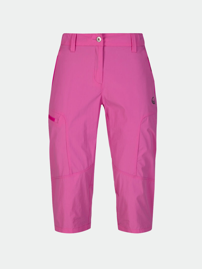 Halti Pallas Cool X-stretch Capribyxor Dam: klarrosa, UPF 90+, sidoficka, knappknäppning, bälteshällor.