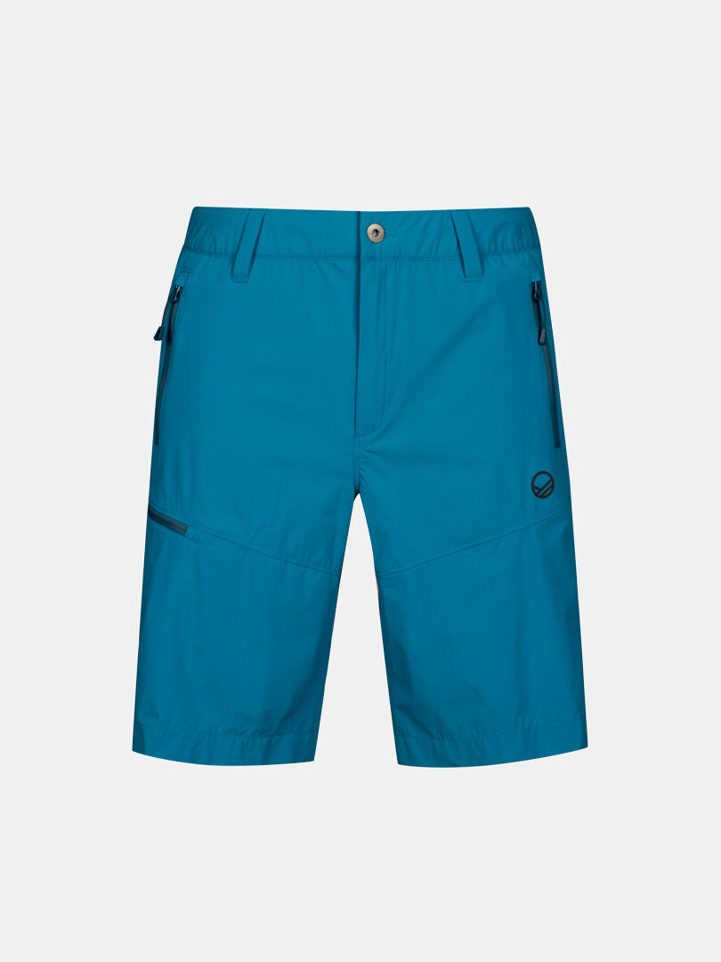 Halti Pallas Cool X-stretch Shorts Herr: blå, UPF 90+, gylf med dragkedja, sidfickor med dragkedja, bälteshällor, logotyp på vänster ben.