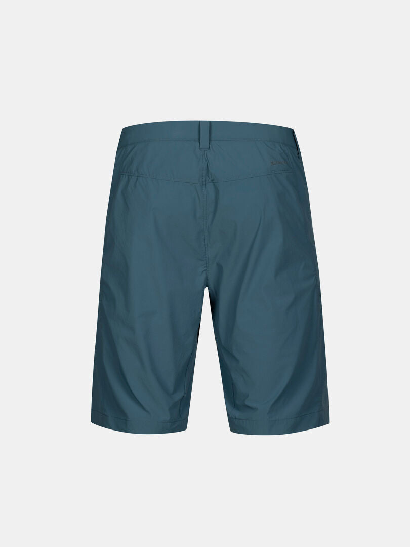 Baksidan av blågrön Halti Pallas Cool X-stretch Shorts Herr med midjeband, sömmar och UPF 90+ Dry Quick stretchtyg.