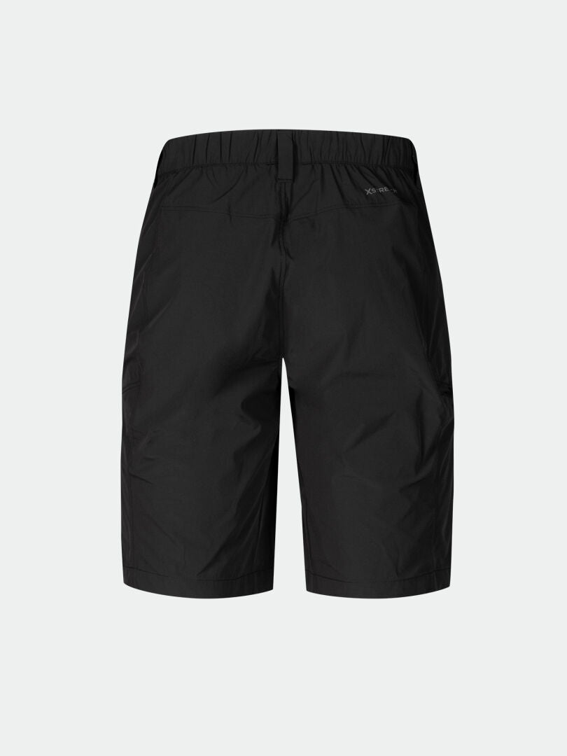 Halti Pallas Cool X-stretch Shorts Herr-svart, knälång, UPF 90+, elastisk midja, bakifrån, liten logo till vänster.