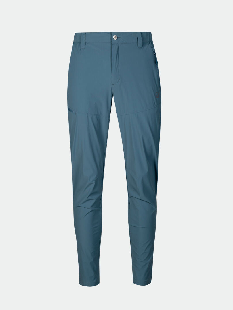 Halti Pallas Cool X-stretch Byxor Herr: blå, slim fit, snabbtorkande, UPF 90+, fickor & knappstängning.