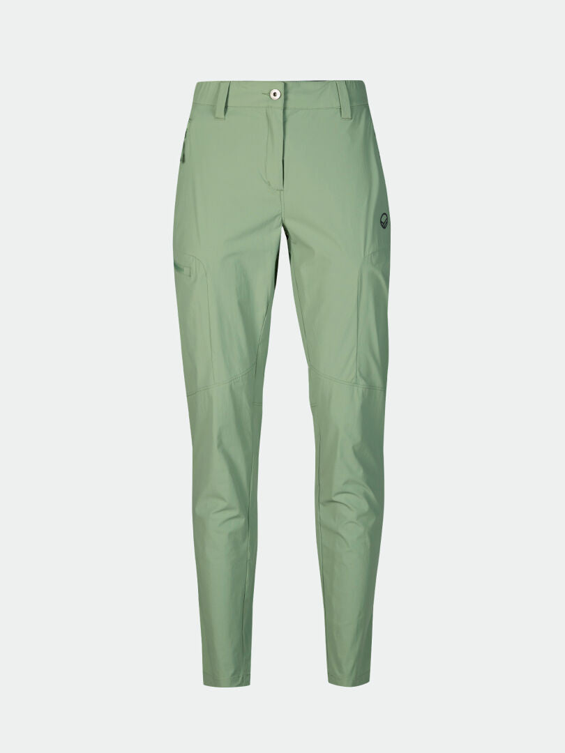 Halti Pallas Cool X-stretch Byxor Dam: ljusgrön, smal passform, UPF 90+, PFC-fri DWR, bälteshällor och sidofickor.