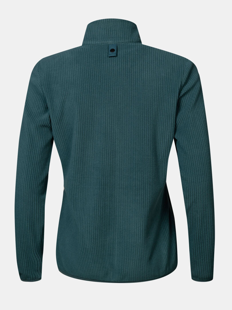 Halti Loito 3-i-1 DX-jacka för dam i färgen teal, ribbade långärmade ärmar, hög krage, flik vid halsringningen, bild visar baksidan.