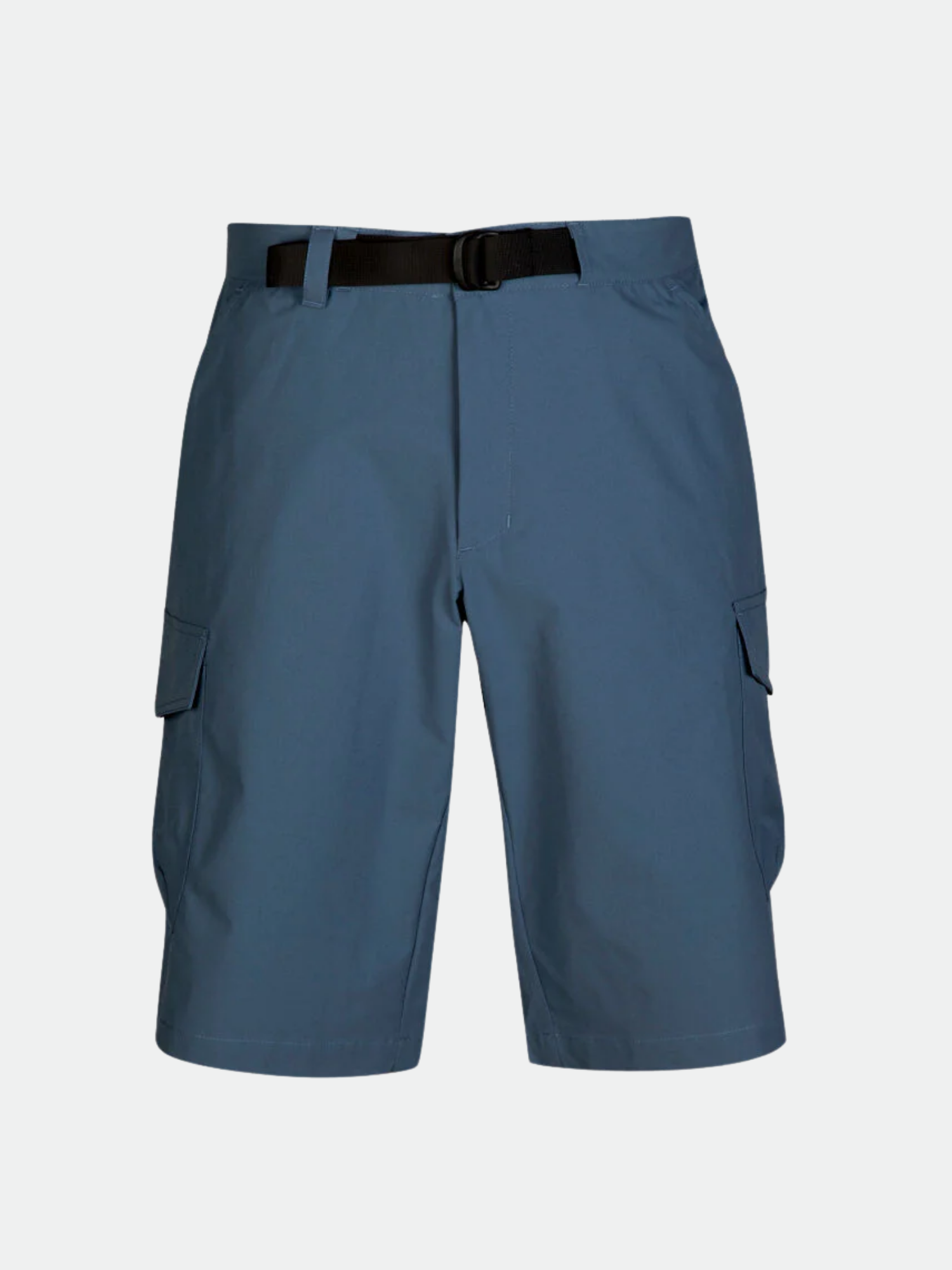 Halti Rundi Herr Shorts: blå, sidfickor, svart bälte och Quick Dry Stretch ECO RECY monomaterialdesign.