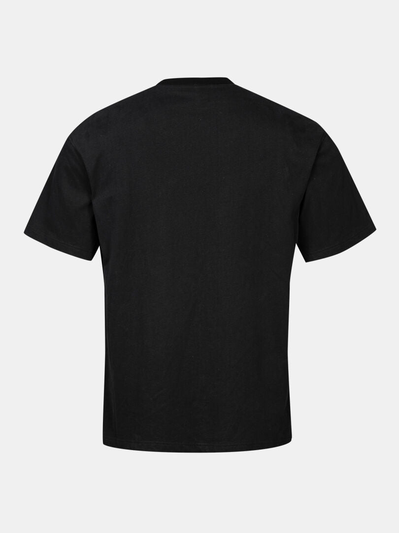 En svart oversize Skaltsi Unisex T-skjorta från Halti, visad bakifrån på en ljusgrå bakgrund.
