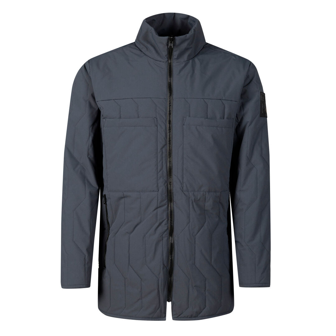Halti Synkas 3in1 DrymaxX Parka Herr är en mörkgrå långärmad jacka med hög krage och fickor på vit bakgrund.