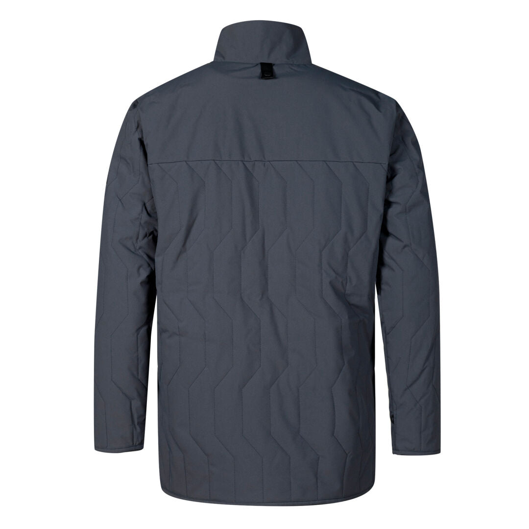 Baksidan av Halti Synkas 3in1 DrymaxX Parka Herr, långärmad mörkgrå jacka med ståkrage och quiltad design.