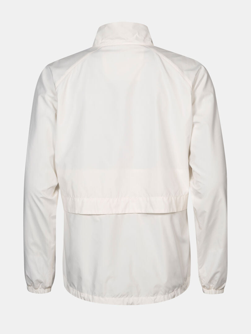 Bakifrån av Halti Saime Vindjacka Dam: vit, hög krage, elastiska muddar, vindtätt material.