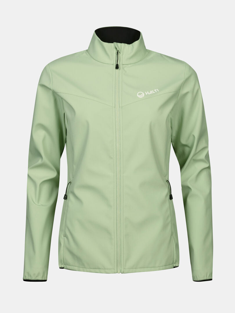 Halti Wedge Softshell Jacka Dam i ljusgrönt med långa ärmar, dragkedjefickor och liten logotyp på vänster bröst.