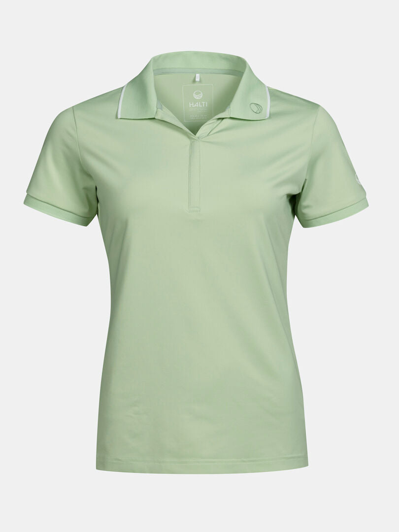Halti Swingi Teknisk Pikétröja Dam i ljusgrönt med krage, knappslå och logotyp på bröstet - perfekt för sommargolfen.
