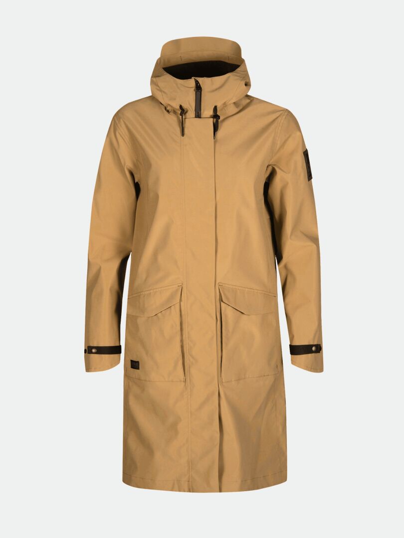 Halti Tokoi II DX Parkajacka Dam är en lång, brun parkas med framfickor och svarta manschettknappar.